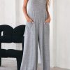 Women's Casual Solid Color Sleeveless V Neck Pocket Shift Wide Leg Jumpsuit