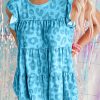 Sky Blue Leopard Print Flutter Sleeve Tiered Tank Top