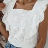 White Square Neck Ruffle Sleeve Blouse