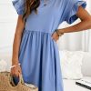 Sky Blue Round Neck Ruffle Sleeve Loose Dress