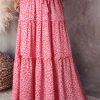 Pink Leopard Print Frilled Drawstring High Waist Maxi Skirt