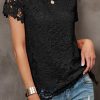 Black Lace Overlay Short Sleeve Top