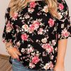 Black Floral Print Off Shoulder Plus Size Blouse