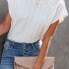 Women's Textured Knit Round Neck Dolman Style Casual Fit Crop Top For Spring And Summer