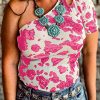 Women's Short Sleeve Top With Cow Print And One Shoulder Cut Out Detail For Daily Occasion