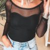 Black Dotty Mesh Overlay Long Sleeve Bodysuit