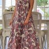 White Boho Paisley Print Spaghetti Straps Maxi Dress