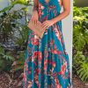 Sky Blue Strappy Open Back Floral Maxi Dress