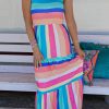 Sleeveless Maxi Dress With Stripe Patchwork High Waist And Multi Color For Women