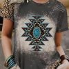 Gray Aztec Geometric Leopard Print Short Sleeve T Shirt