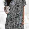 Gray Leopard Print Side Pockets Tunic Top