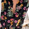 Black Retro Floral Print Button Up Long Sleeve Shirt