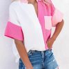 Rose Collared Neck Color Block Polo Shirt