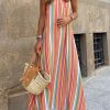 Bohemian Striped Print Sleeveless Holiday Maxi Dress