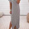 Women's Maxi Dress With Stripe Pattern, Loose Fit And Side Slits For Summer Wear