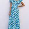 Sky Blue Boho Floral Print Maxi Dress