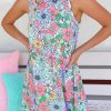 Green Round Neck Sleeveless Floral Mini Dress