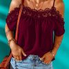 Shoulder-Exposing Women's Top With 3D Floral Detail In Solid Hue