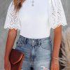 White Scalloped Eyelet Sleeve Ribbed Knit Top