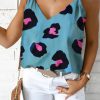 Leopard Print V Neck Knot Satin Tank Top