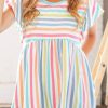 Multicolor Stripe Print Textured Knit Babydoll Blouse