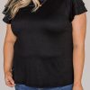 Black Plus Size Solid Color Ruffled Short Sleeve Top