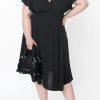 Black Plus Size Flutter Sleeve V Neck Midi Dress