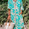 Sky Blue Floral Print Button-up Half Sleeve Maxi Dress