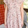 Short Sleeve Floral Dress With Flap Pockets And Ribbed Texture