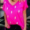 Shiny Lightning Print Loose Fit T-Shirt For Women