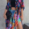 Multicolor Bohemian Floral Print Half Sleeve Open Front Kimono