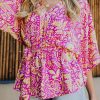 Boho Floral Print Belted Surplice Blouse