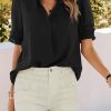 Black Solid Color Smock Sleeve V Neck Top