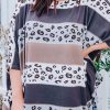 Gray Plus Size Leopard Striped Color Block Oversized Top