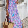 Purple Abstract Floral Print Sleeveless Maxi Dress