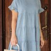 Tiered Denim Dress With Ruffle Details And Short Sleeves