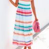 Multicolor Tie Shoulder Strap Striped Midi Dress