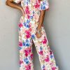 Multicolor Floral Print Smocked Puff Sleeve Jumpsuit