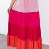 Color Block Tiered Maxi Skirt With High Waist Drawstring For Women