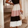 Black Color Block Sleeveless V Neck Long Dress