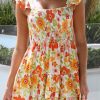 Multicolor Ruffled Shirred Sleeveless High Rise Floral Mini Dress