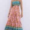 Floral Print Bodice Spaghetti Strap Maxi Dress