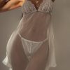 White Sheer Mesh Lace Patchwork Babydoll Set