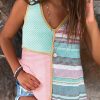 Color Block Patchwork V-Neck Sleeveless Tank Top For Women