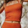 Orange Solid Crinkle Textured Spaghetti Strap Tankini 2pcs Swimsuit