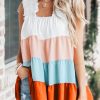 Sleeveless White Tank Top With Frilled Straps And Color Block Design