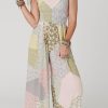 Elegant Smocked Jumpsuit With Irregular Print Patchwork Pattern