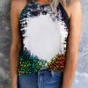 Fashionable Black Leopard Bleached Print Round Neck Tank Top For Women