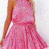 Pink Leopard Print Sleeveless Mini Dress With Waist Tie