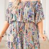 Green Plus Size Off Shoulder Floral Print Romper